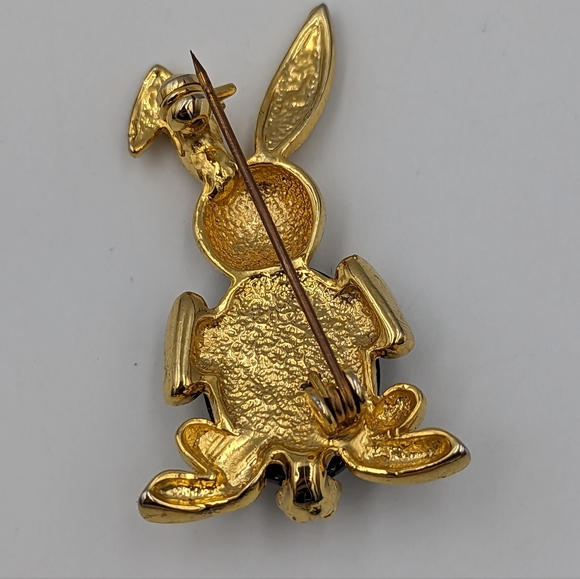 Vintage Gold Plated Egyptian Revival Carved Gemstone/Glass Scarab Rabbit Brooch - Picture 7 of 10